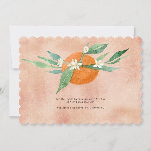 小さなかわいこちゃんオレンジ水色の赤ちゃんシャワー 招待状 (裏面)