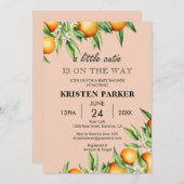 小さなかわいこちゃんオレンジ色のピンク色の赤ちゃんシャワー 招待状 (正面/裏面)