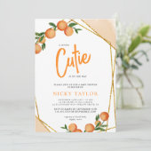 小さなかわいこちゃんオレンジ色のフレーム柑橘系ベビーシャワー 招待状 (スタンド正面)