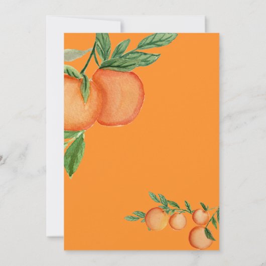 小さなかわいこちゃんオレンジ色のフレーム柑橘系ベビーシャワー 招待状 (裏面)