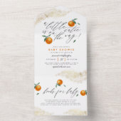 小さなかわいこちゃんオレンジ色の中性の赤ちゃんシャワー オールインワン招待状 (内側)