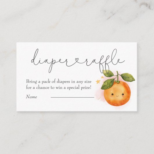 小さなかわいこちゃんオレンジ色の赤ちゃんシャワーおむつラッフル エンクロージャーカード (正面)