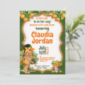 小さなかわいこちゃんオレンジ色の赤ちゃんシャワー招待状 カード (スタンド正面)