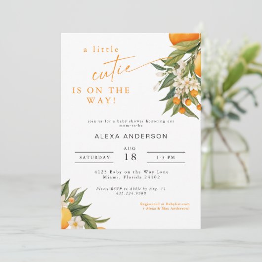 小さなかわいこちゃんオレンジ色の赤ちゃんシャワー招待状 招待状 (スタンド正面)