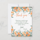 小さなかわいこちゃんオレンジ色の赤ちゃんシャワー サンキューカード (正面)