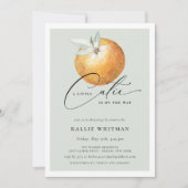 小さなかわいこちゃんオレンジ色の赤ちゃんシャワー 招待状 (正面)