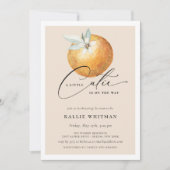 小さなかわいこちゃんオレンジ色の赤ちゃんシャワー 招待状 (正面)