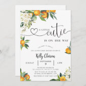 小さなかわいこちゃんオレンジ色の赤ちゃんシャワー 招待状 (正面/裏面)