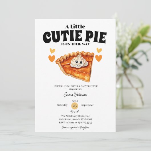 小さなかわいこちゃんカボチャのパイ秋の秋赤ちゃんシャワー 招待状 (スタンド正面)