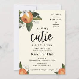 小さなかわいこちゃんクレメンチンオレンジ色の赤ちゃんシャワーInvi 招待状
