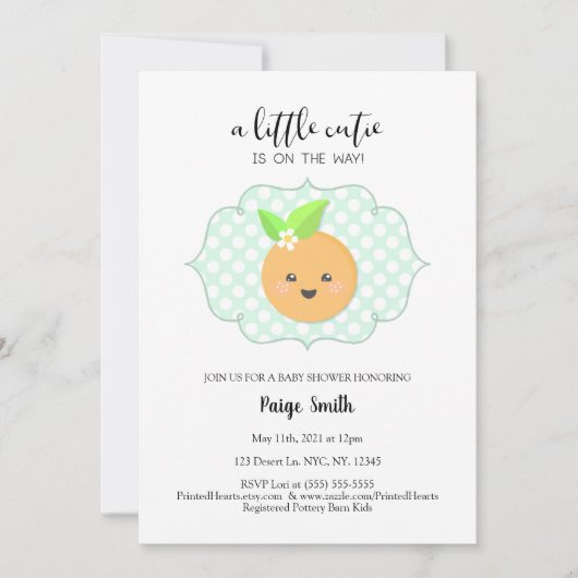 小さなかわいこちゃんクレメンチン赤ちゃんシャワー 招待状 (正面)