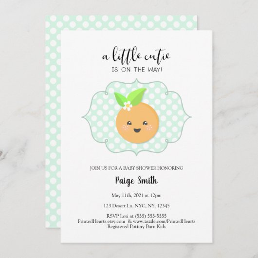 小さなかわいこちゃんクレメンチン赤ちゃんシャワー 招待状 (正面/裏面)