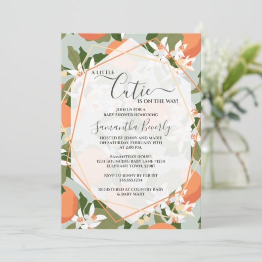 小さなかわいこちゃんシトラスとミントグリーンのベビーシャワー 招待状 (スタンド正面)