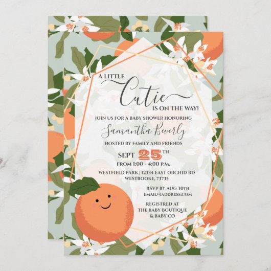 小さなかわいこちゃんシトラス&ミントグリーンベビーシャワーI 招待状 (正面/裏面)