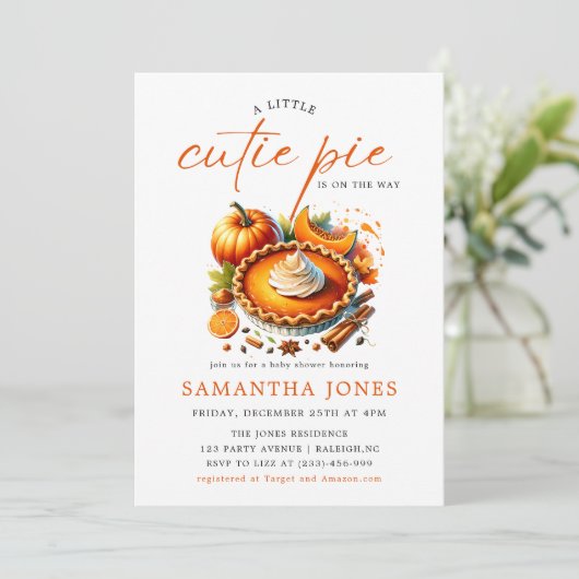 小さなかわいこちゃんパイかぼちゃの秋赤ちゃんシャワーオレンジ 招待状 (スタンド正面)