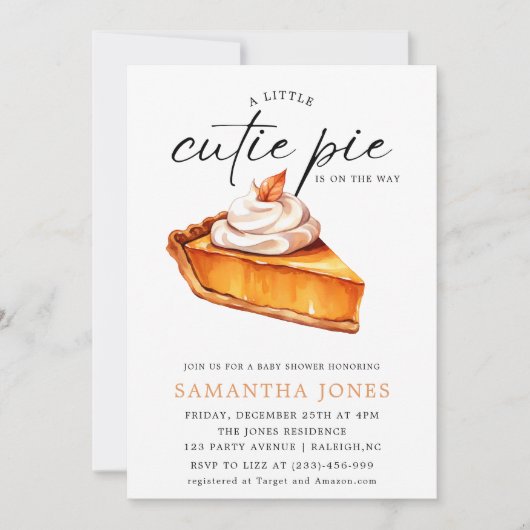 小さなかわいこちゃんパイかぼちゃの秋赤ちゃんシャワー 招待状 (正面)