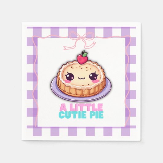 小さなかわいこちゃんパイかわいい紫の格子柄の赤ちゃんシャワー スタンダードカクテルナプキン (正面)
