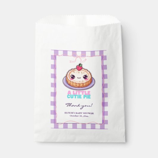 小さなかわいこちゃんパイかわいい紫の格子柄の赤ちゃんシャワー フェイバーバッグ (正面)