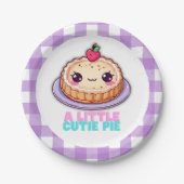 小さなかわいこちゃんパイかわいい紫の格子柄の赤ちゃんシャワー ペーパープレート (正面)