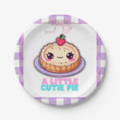 小さなかわいこちゃんパイかわいい紫の格子柄の赤ちゃんシャワー ペーパープレート (正面)