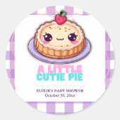 小さなかわいこちゃんパイかわいい紫の格子柄の赤ちゃんシャワー ラウンドシール (正面)