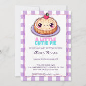 小さなかわいこちゃんパイかわいい紫の格子柄の赤ちゃんシャワー 招待状 (正面)