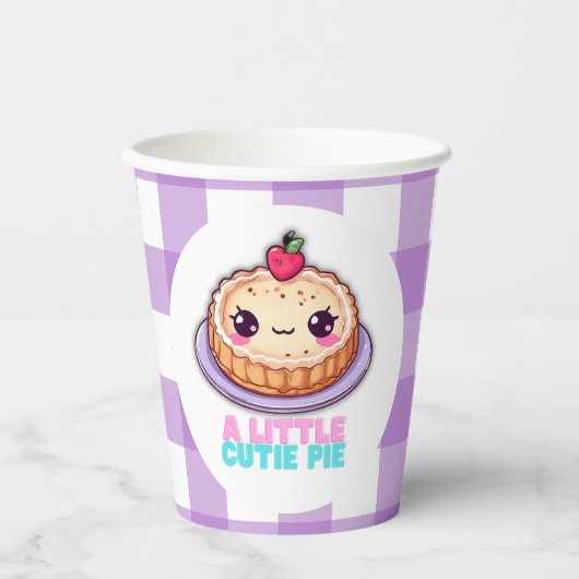 小さなかわいこちゃんパイかわいい紫の格子柄の赤ちゃんシャワー 紙コップ (正面)