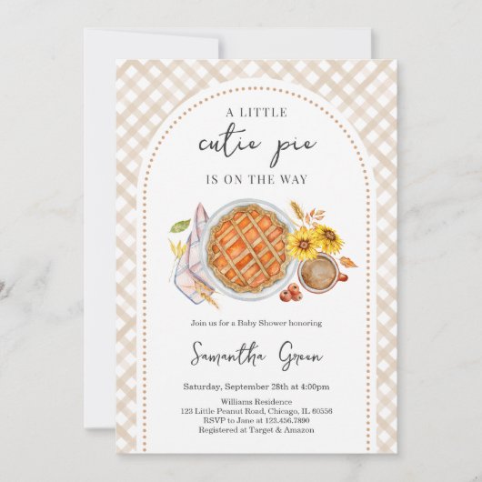 小さなかわいこちゃんパイがベイビーシャワーの途中にある 招待状 (正面)