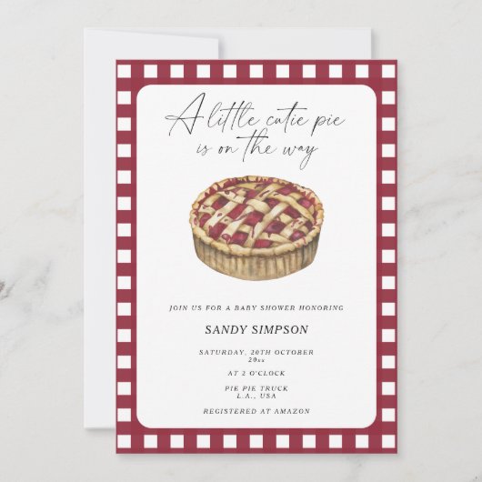 小さなかわいこちゃんパイがベイビーシャワーの途中にある 招待状 (正面)