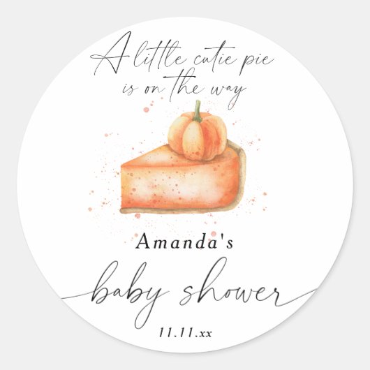 「小さなかわいこちゃんパイが途中にある」赤ちゃんシャワー ラウンドシール (正面)