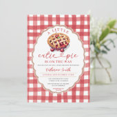 小さなかわいこちゃんパイが途中の赤ちゃんシャワー赤 招待状 (スタンド正面)