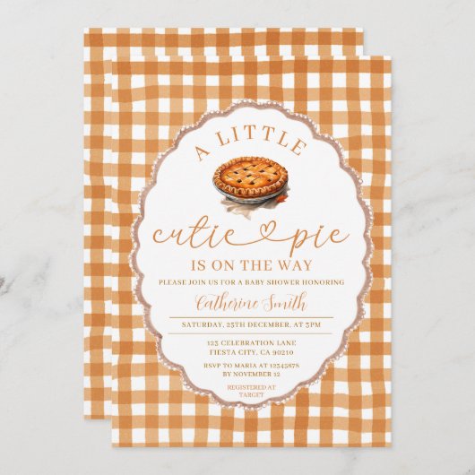 小さなかわいこちゃんパイが途中ベビーシャワー秋 招待状 (正面/裏面)