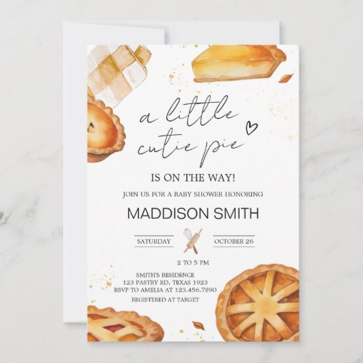 小さなかわいこちゃんパイの赤ちゃんシャワー 招待状 (正面)