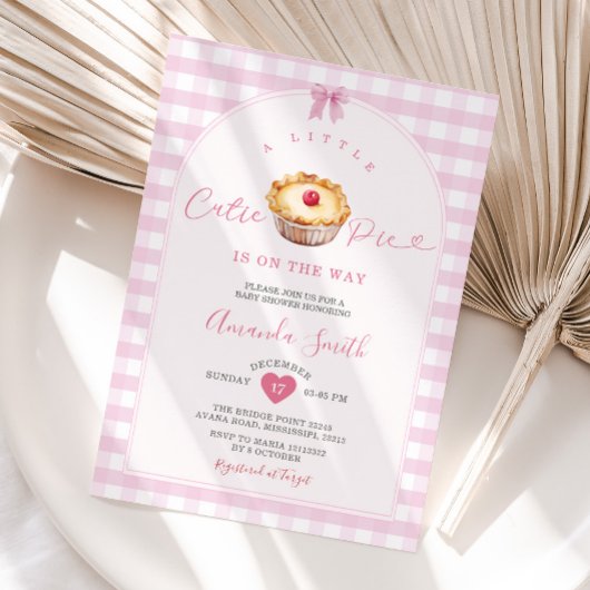 小さなかわいこちゃんパイピンクジンガムさくらんぼベビーシャワー 招待状