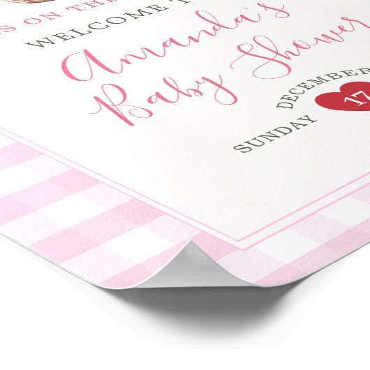 小さなかわいこちゃんパイピンクプレイドさくらんぼウェルカムサイン ポスター (角)