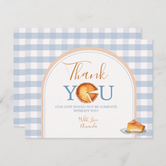 小さなかわいこちゃんパイファースト誕生日ブルーギンガム サンキューカード (正面/裏面)