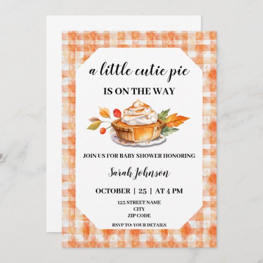 小さなかわいこちゃんパイ秋の赤ちゃんシャワー 招待状 (正面/裏面)