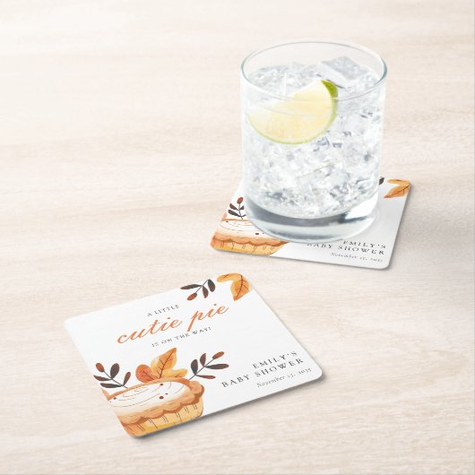 小さなかわいこちゃんパイ秋フローラ赤ちゃんシャワー スクエアペーパーコースター (インサイチュ)