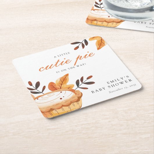 小さなかわいこちゃんパイ秋フローラ赤ちゃんシャワー スクエアペーパーコースター (アングル)