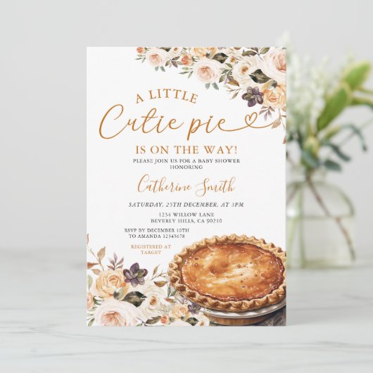 小さなかわいこちゃんパイ赤ちゃんシャワーカボチャ秋フローラ 招待状 (スタンド正面)