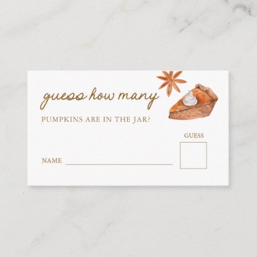 小さなかわいこちゃんパイ赤ちゃんシャワー推測どのようにゲーム エンクロージャーカード (正面)