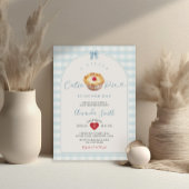 小さなかわいこちゃんパイ青いギンガムさくらんぼベビーシャワー 招待状