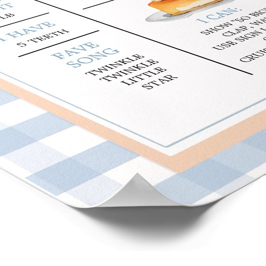 小さなかわいこちゃんパイ1年の事実のサインBlue Gingham ポスター (角)