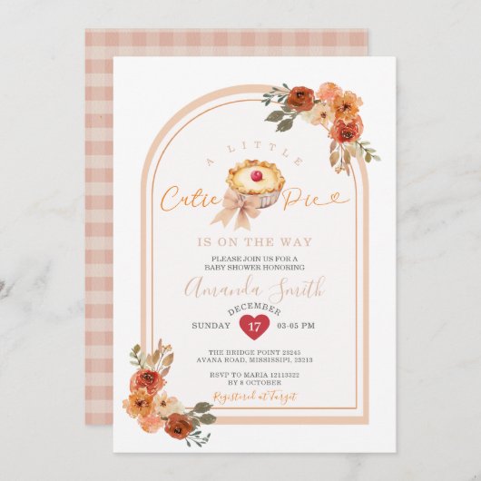 小さなかわいこちゃんパイBohoアーチフローラ赤ちゃんシャワー 招待状 (正面/裏面)