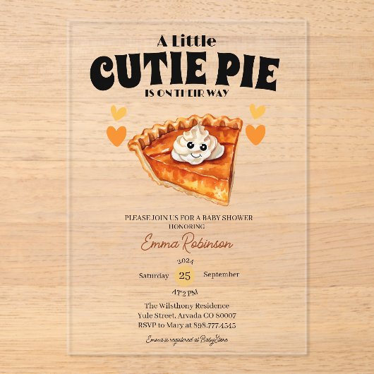 小さなかわいこちゃんパンプキンパイ秋の秋ベビーシャワー アクリル招待状 (正面)