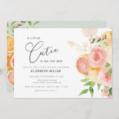 小さなかわいこちゃんピンクフローラのベビーシャワーの招待 招待状 (正面/裏面)
