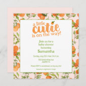 小さなかわいこちゃんピーチバックグラウンド正方形の赤ちゃんシャワー 招待状 (正面/裏面)