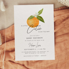 小さなかわいこちゃんベビーシャワーオレンジ招待状 招待状