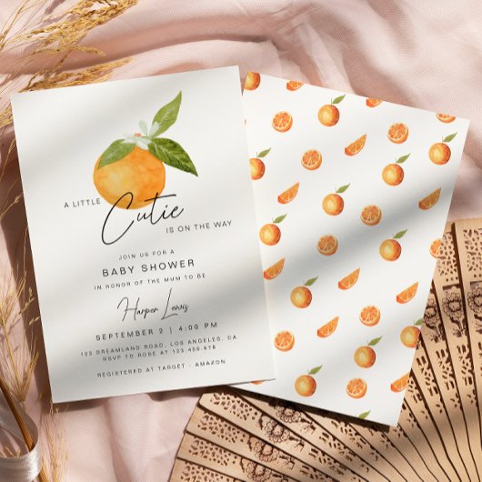 小さなかわいこちゃんベビーシャワーオレンジ招待状 招待状