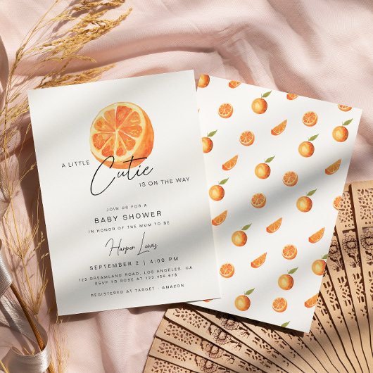 小さなかわいこちゃんベビーシャワーオレンジ招待状 招待状
